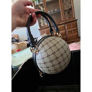 Unbranded Monogram Sphere Handbag Circle Orb Bag Black Tan Gold Tone Hardware